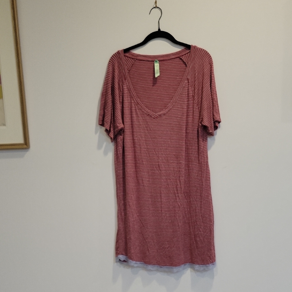 Honeydew Intimates Red & Grey Striped Short Sleeve Night Shirt Size XL